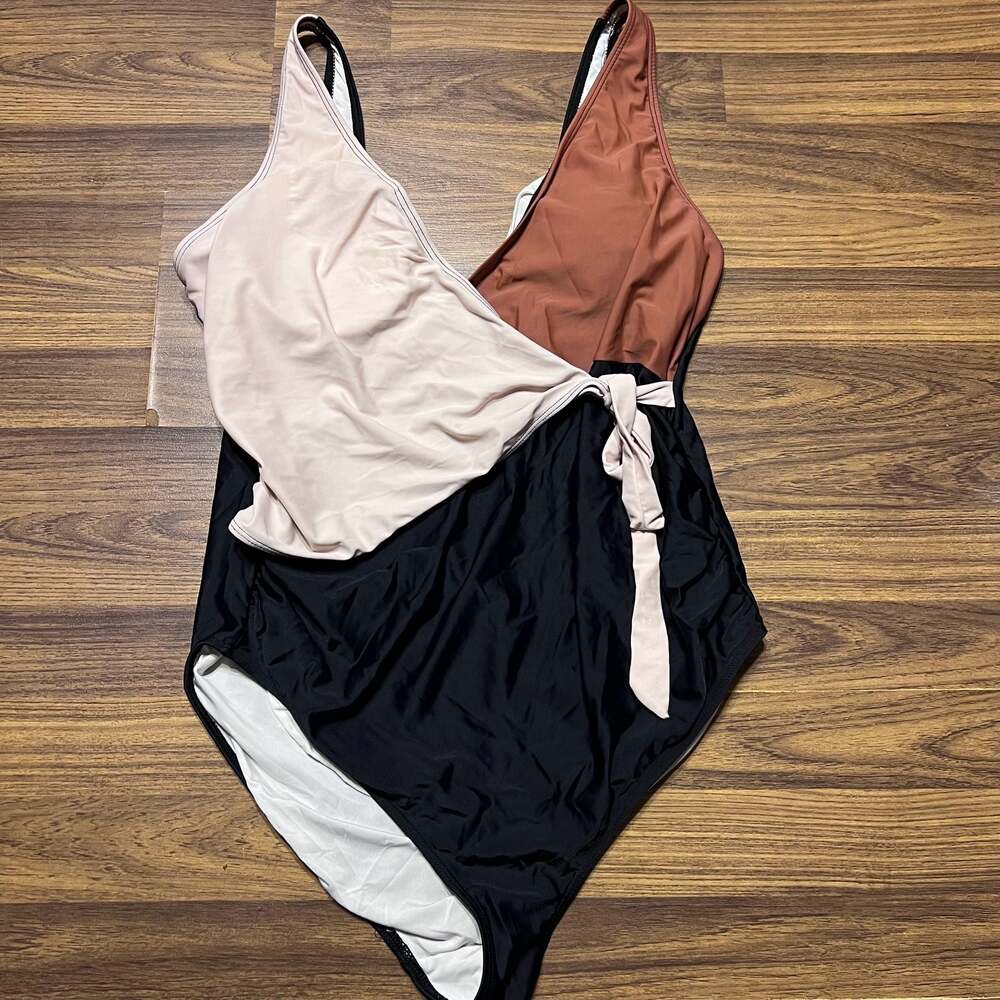Summer Mae Color Block Wrap Tie-Side One Piece Swimsuit